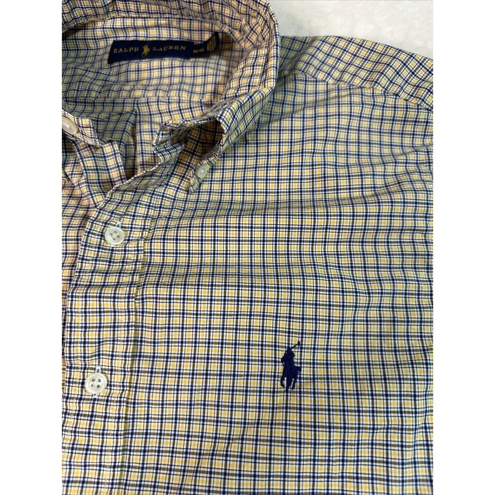 Ralph Lauren Mens M Classic Fit Blue Yellow Check Button Down Long Sleeve Shirt - Picture 3 of 12